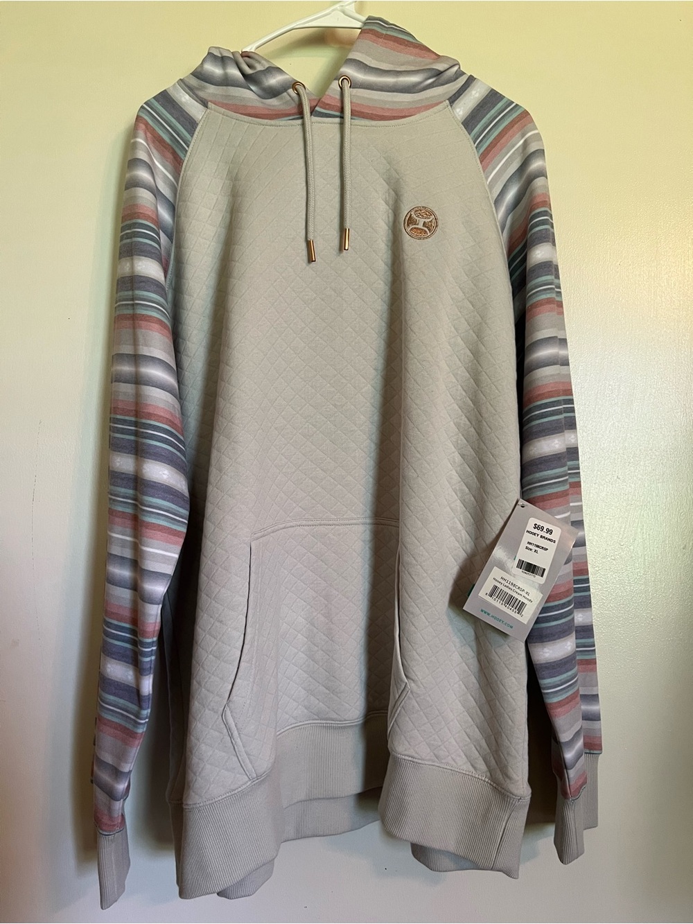 Quilted Hooey Hoodie with Pastel Stripe Sleeves
